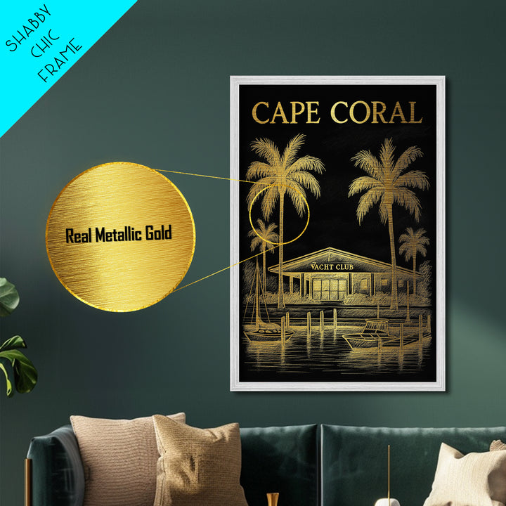Cape Coral Florida travel, Metallic Gold Print, Modern House Art, Metal Art, Wood Framed Art, Traveler Gift, Destination Gift