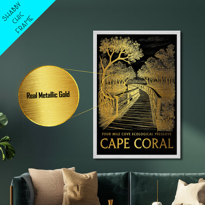 Cape Coral Florida art, Metallic Gold Art, Modern House Art, Metal Art, Wood Framed Art, Graduation Travel Gift, Travel Gift