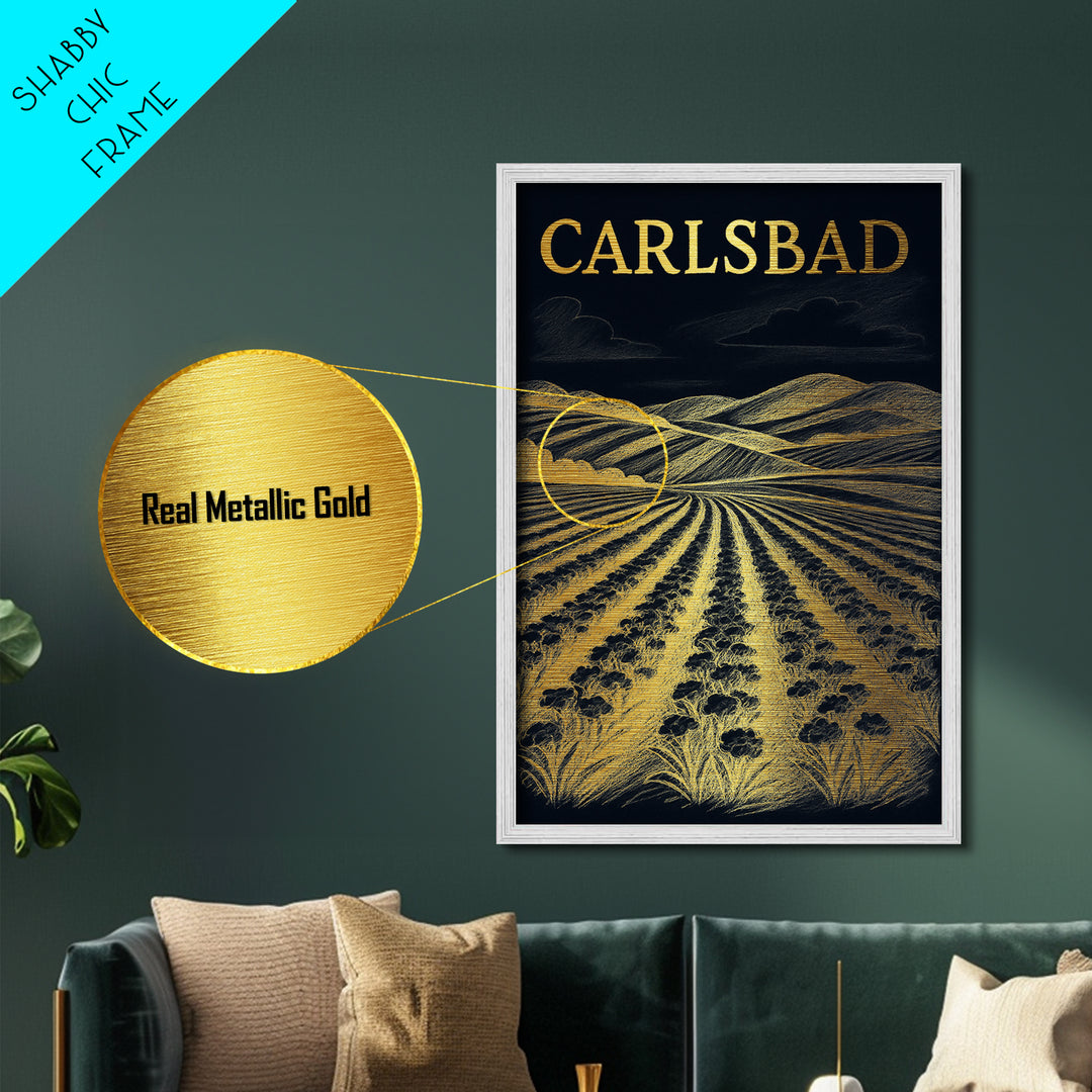 Carlsbad California travel, Metallic Gold Print, College Dorm Décor, Metal Art, Wood Framed Art, Graduation Travel Gift, Traveler Gift