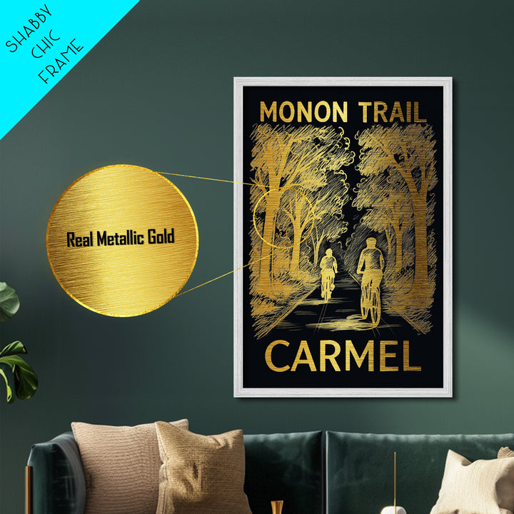 Carmel Indiana art, Metallic Gold Art, Housewarming Gift, Metal Art, Wood Framed Art, Newlywed Travel Gift, Honeymoon Gift