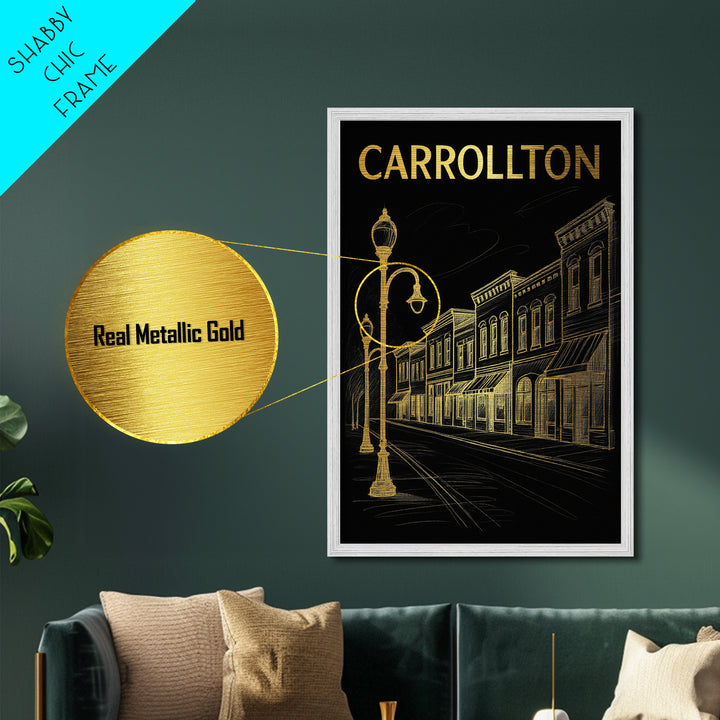 Carrollton Texas travel, Metallic Gold Print, Closing Gift, Metal Art, Wood Framed Art, Anniversary Travel Gift, Retirement Travel Gift