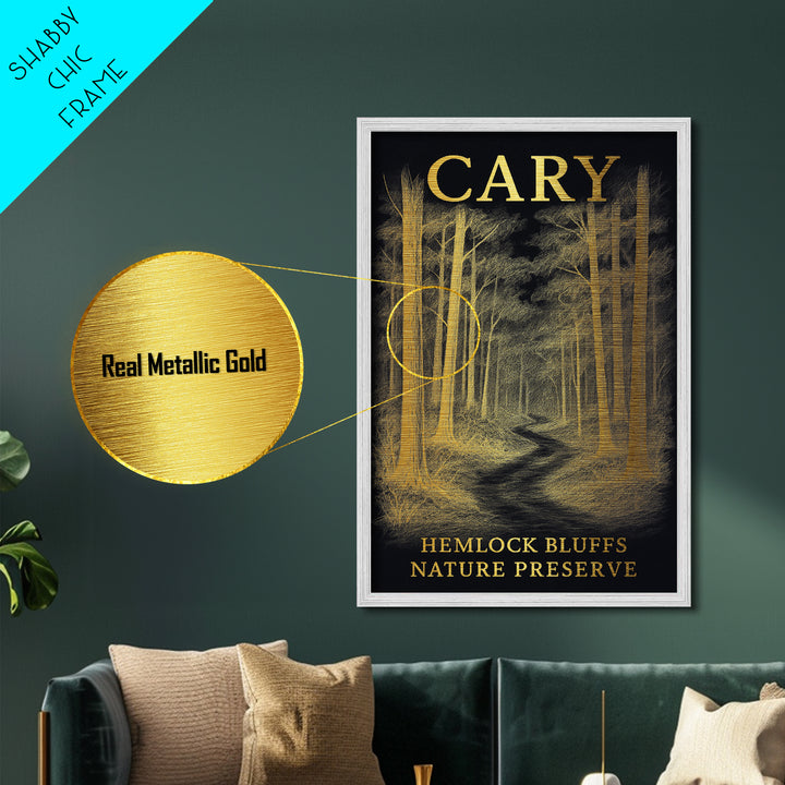 Cary North Carolina travel, Metallic Gold Print, Modern House Art, Metal Art, Wood Framed Art, Wanderlust Gift, Travel Art Prints