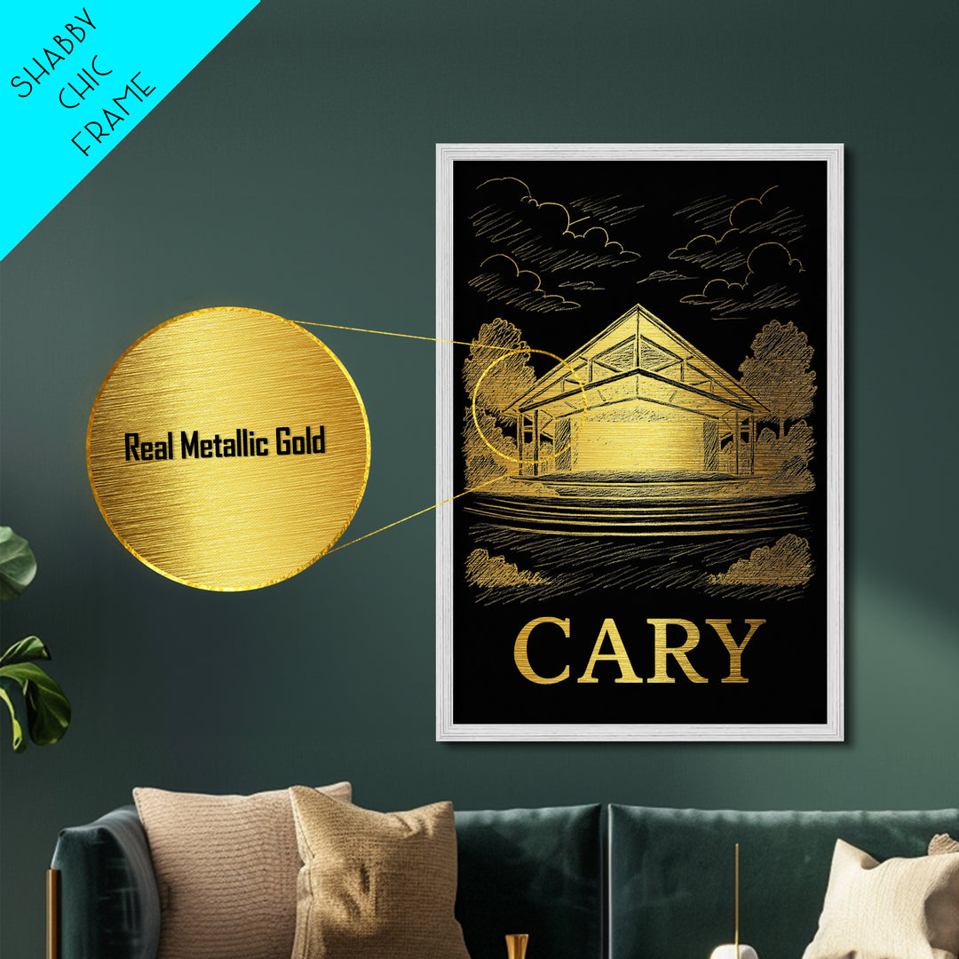 Cary North Carolina art, Metallic Gold Art, Travel Art Prints, Metal Art, Wood Framed Art, Adventure Lover Gift, Traveler Gift