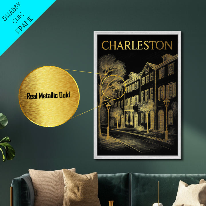 Charleston South Carolina travel, Metallic Gold Print, Closing Gift, Metal Art, Wood Framed Art, Anniversary Travel Gift, Traveler Gift