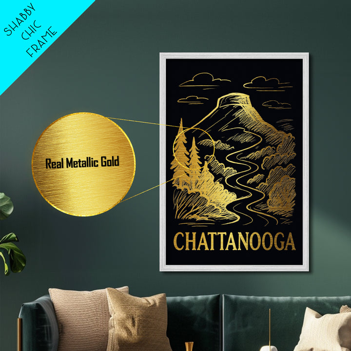 Chattanooga Tennessee art, Metallic Gold Art, Modern House Art, Metal Art, Wood Framed Art, Graduation Travel Gift, Travel Gift