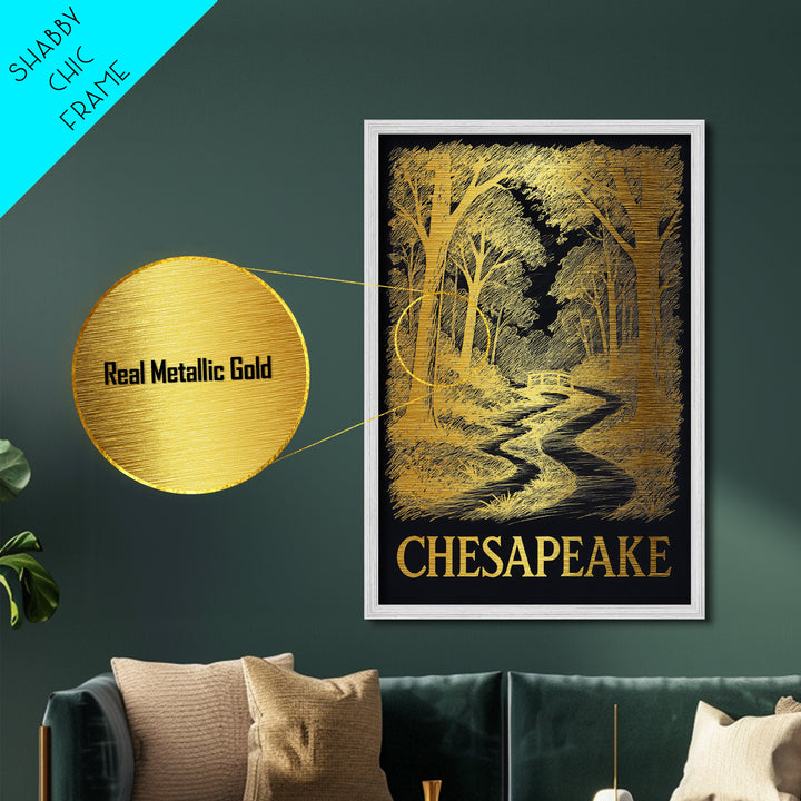 Chesapeake Virginia art, Metallic Gold Art, Best Friend Gifts, Metal Art, Wood Framed Art, Birthday Travel Gift, Destination Gift