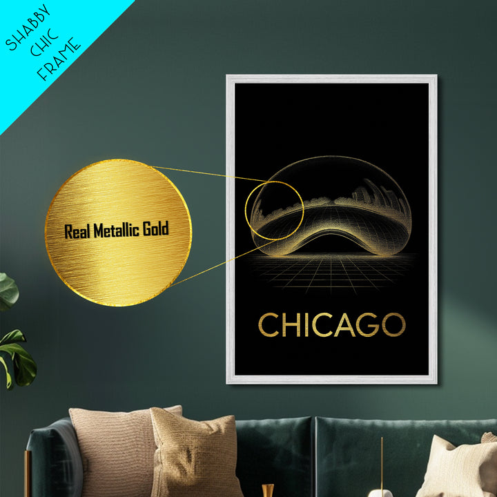 Chicago Illinois art, Metallic Gold Art, Housewarming Gift, Metal Art, Wood Framed Art, Graduation Travel Gift, Destination Gift