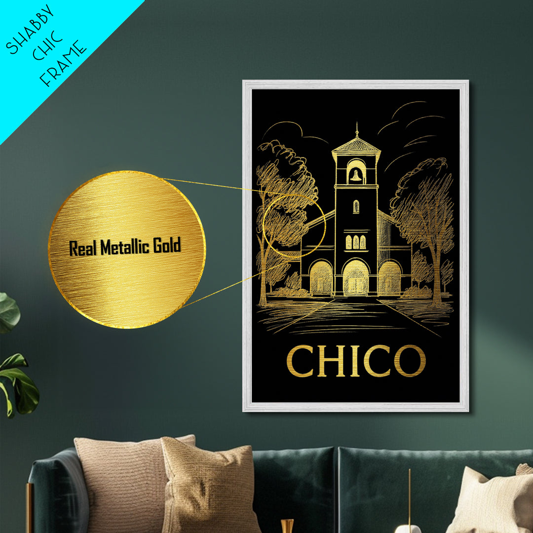 Chico California art, Metallic Gold Art, Travel Art Prints, Metal Art, Wood Framed Art, Adventure Lover Gift, Traveler Gift