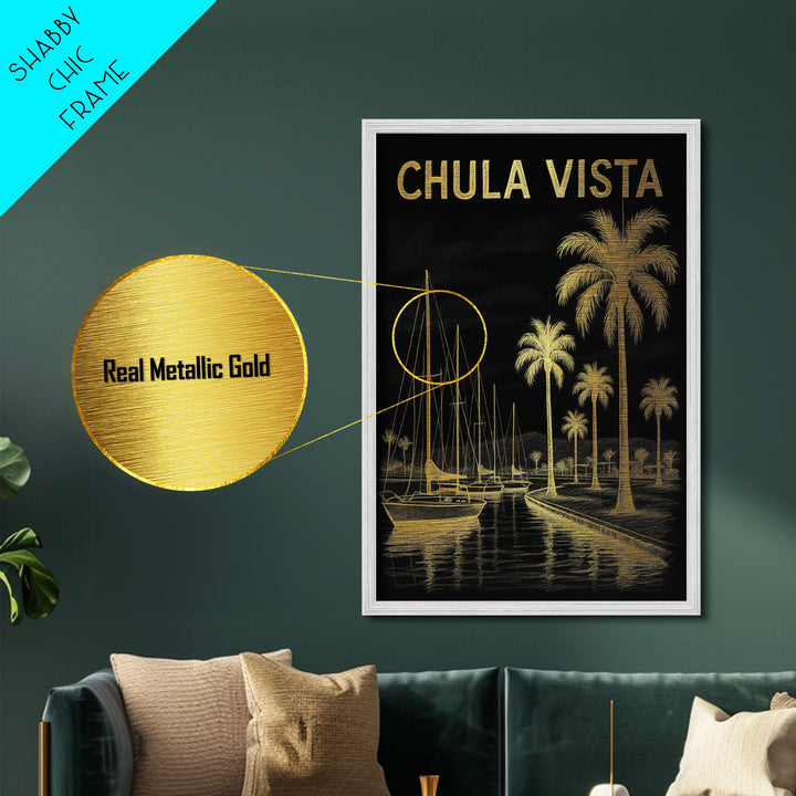 Chula Vista California travel, Metallic Gold Print, Closing Gift, Metal Art, Wood Framed Art, Anniversary Travel Gift, Retirement Travel Gift