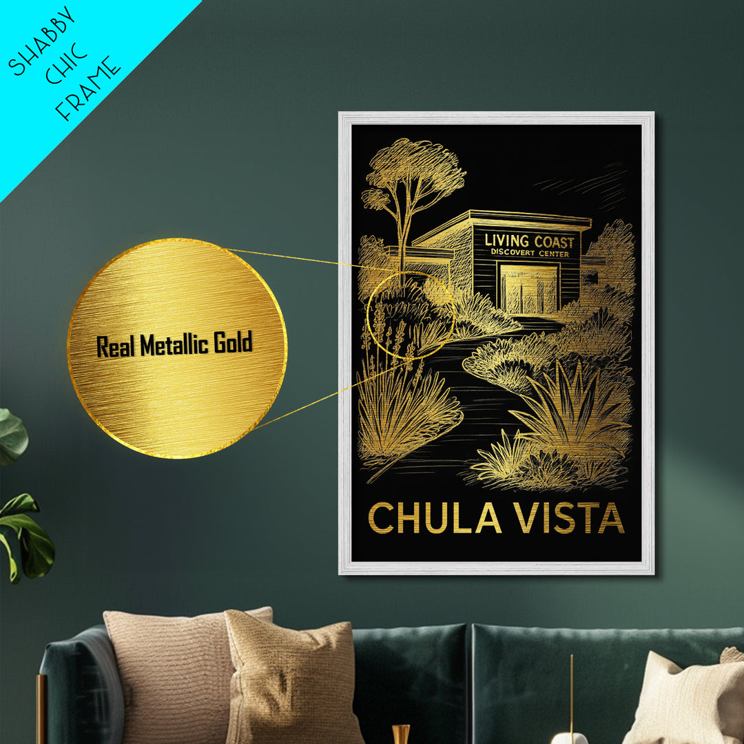 Chula Vista California art, Metallic Gold Art, Office Decor, Metal Art, Wood Framed Art, Graduation Travel Gift, Destination Gift