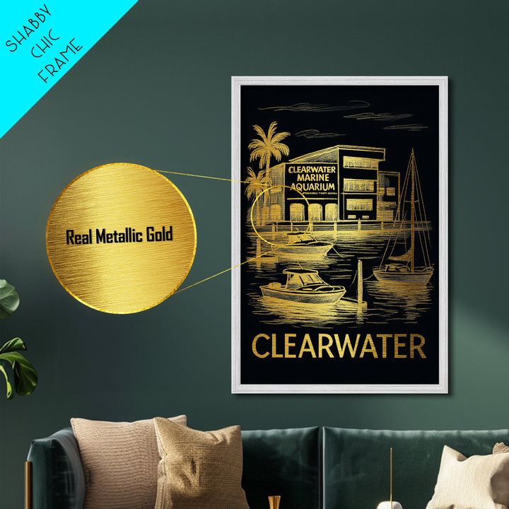 Clearwater Florida art, Metallic Gold Art, Best Friend Gifts, Metal Art, Wood Framed Art, Birthday Travel Gift, Destination Gift