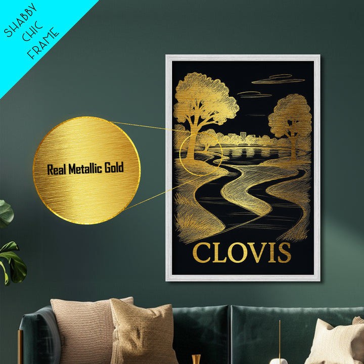 Clovis California art, Metallic Gold Art, Modern House Art, Metal Art, Wood Framed Art, Graduation Travel Gift, Travel Gift