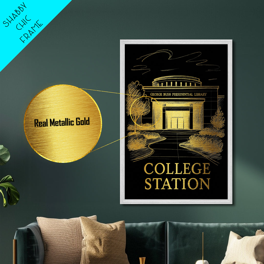 College Station Texas art, Metallic Gold Art, Best Friend Gifts, Metal Art, Wood Framed Art, Birthday Travel Gift, Destination Gift