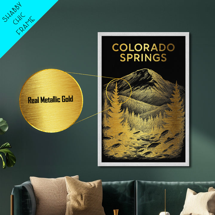 Colorado Springs Colorado travel, Metallic Gold Print, Modern House Art, Metal Art, Wood Framed Art, Wanderlust Gift, Travel Art Prints
