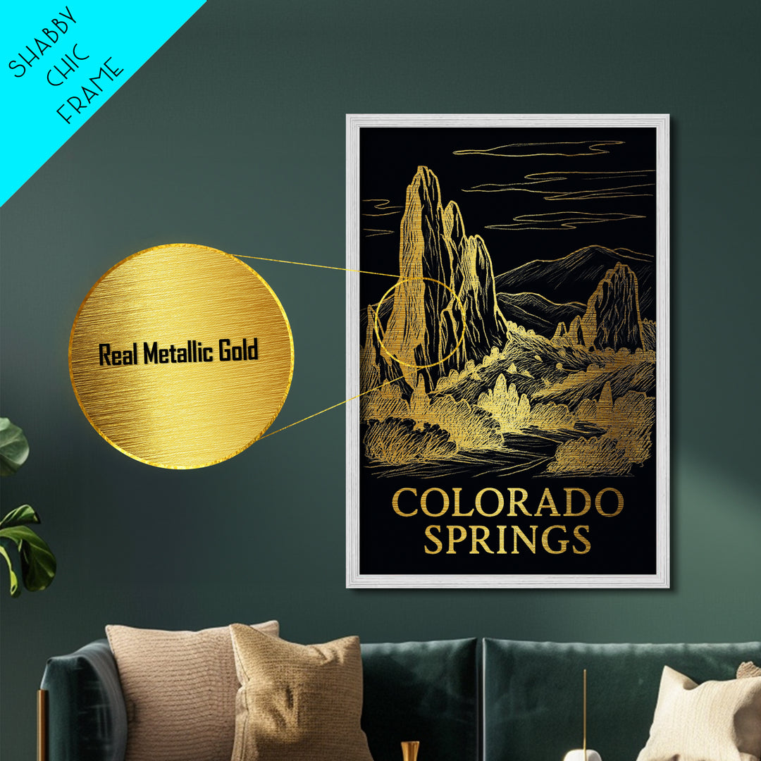Colorado Springs Colorado art, Metallic Gold Art, Travel Art Prints, Metal Art, Wood Framed Art, Adventure Lover Gift, Traveler Gift