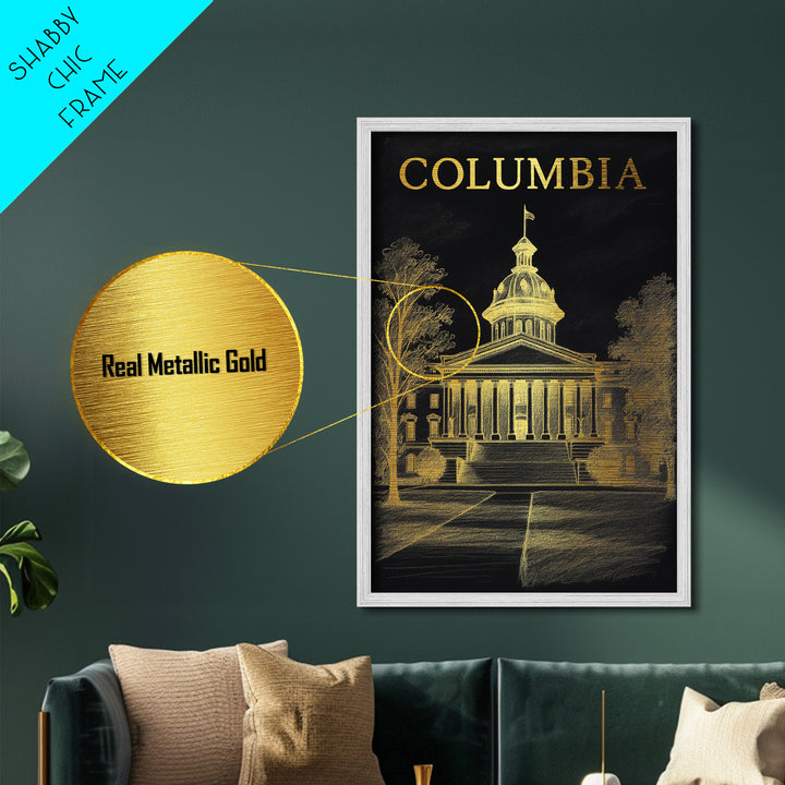 Columbia Missouri travel, Metallic Gold Print, Modern House Art, Metal Art, Wood Framed Art, Traveler Gift, Destination Gift