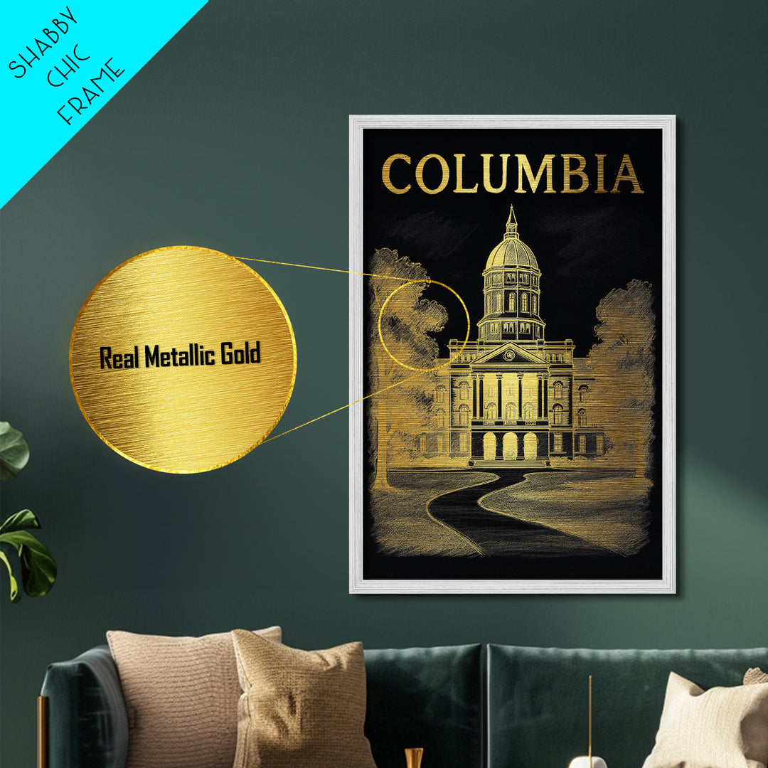 Columbia Missouri art, Metallic Gold Art, Modern House Art, Metal Art, Wood Framed Art, Graduation Travel Gift, Travel Gift