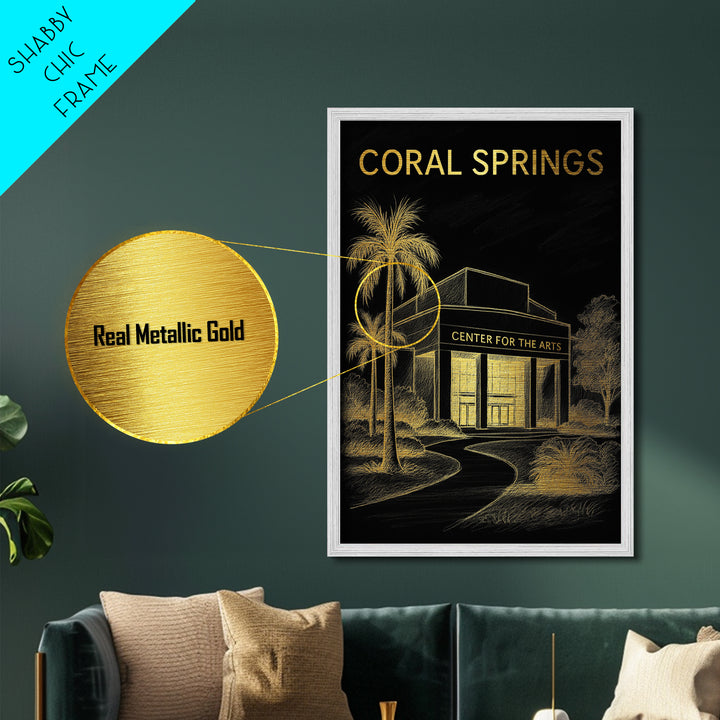 Coral Springs Florida travel, Metallic Gold Print, Modern House Art, Metal Art, Wood Framed Art, Wanderlust Gift, Travel Art Prints