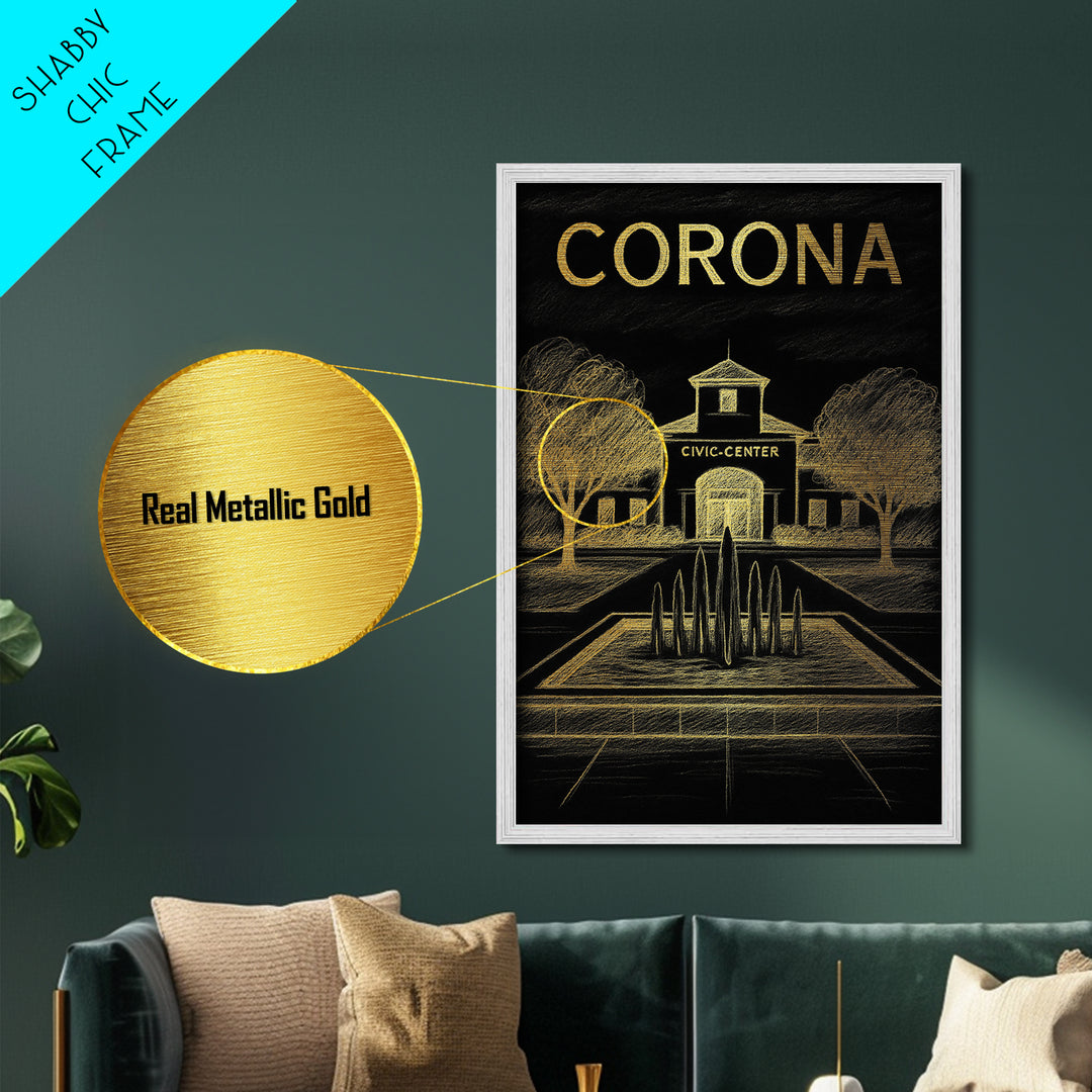 Corona California travel, Metallic Gold Print, Modern House Art, Metal Art, Wood Framed Art, Traveler Gift, Destination Gift
