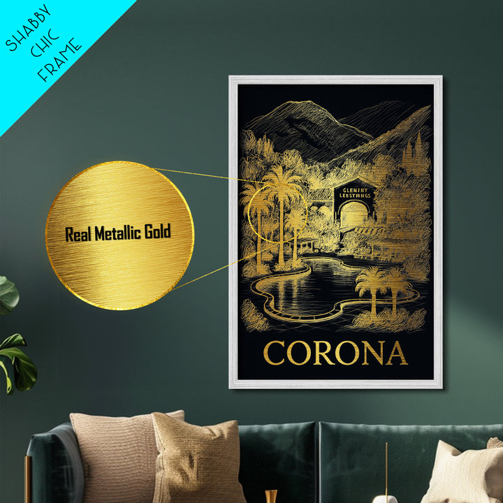 Corona California art, Metallic Gold Art, Modern House Art, Metal Art, Wood Framed Art, Graduation Travel Gift, Travel Gift
