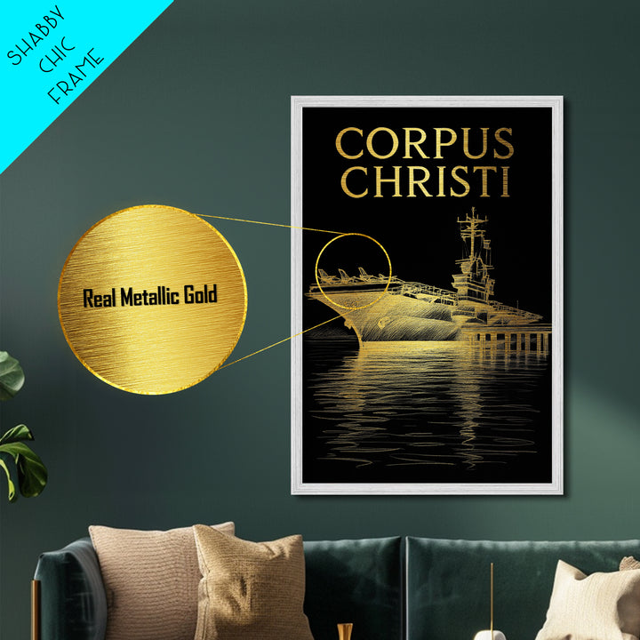 Corpus Christi Texas travel, Metallic Gold Print, College Dorm Décor, Metal Art, Wood Framed Art, Graduation Travel Gift, Traveler Gift