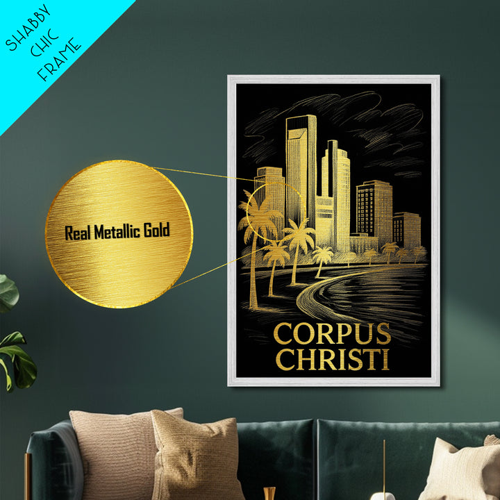 Corpus Christi Texas art, Metallic Gold Art, Best Friend Gifts, Metal Art, Wood Framed Art, Birthday Travel Gift, Destination Gift