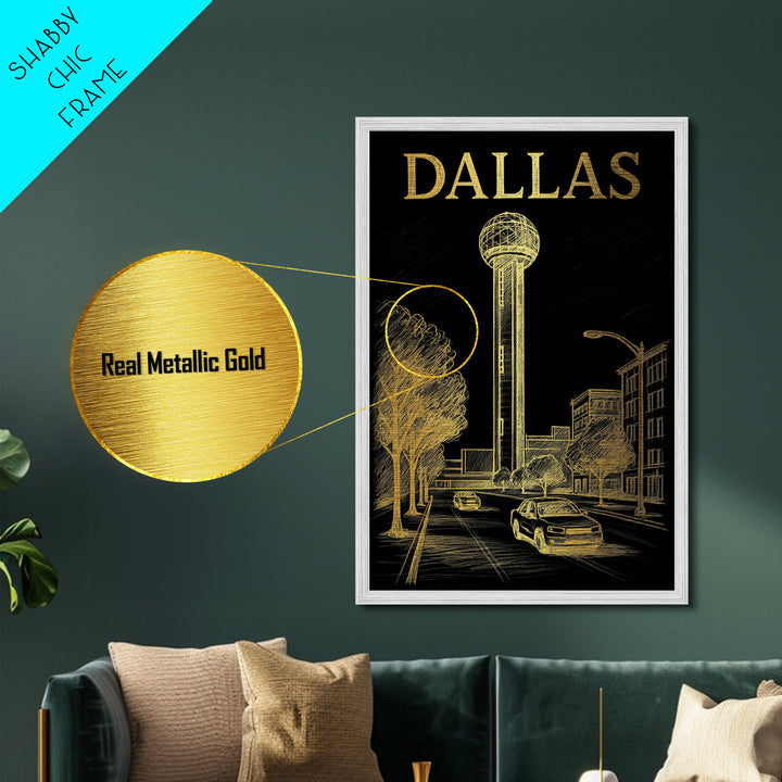 Dallas Texas travel, Metallic Gold Print, Modern House Art, Metal Art, Wood Framed Art, Traveler Gift, Destination Gift