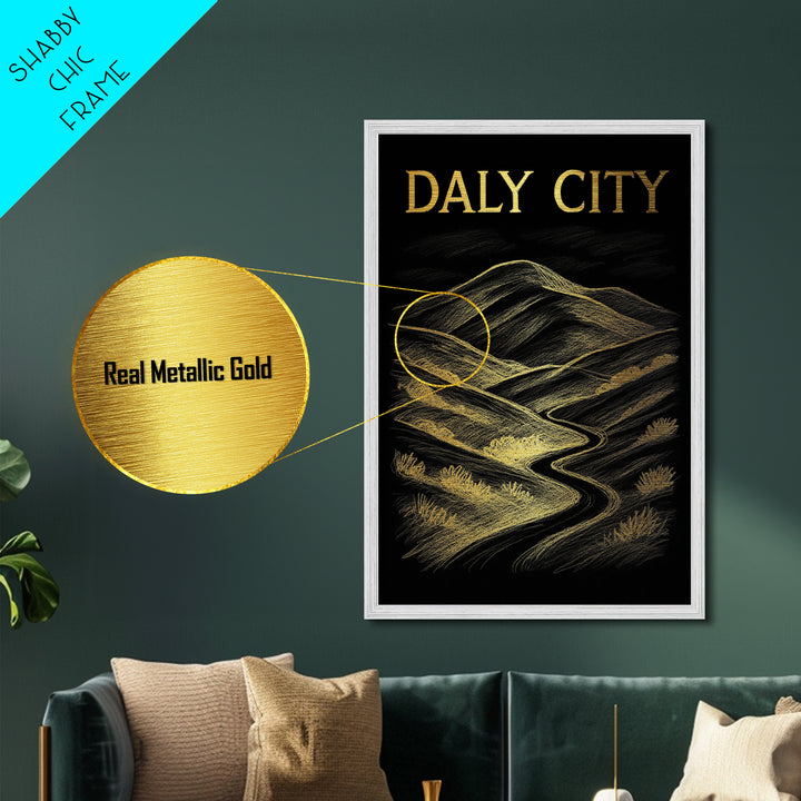 Daly City California travel, Metallic Gold Print, Modern House Art, Metal Art, Wood Framed Art, Wanderlust Gift, Travel Art Prints