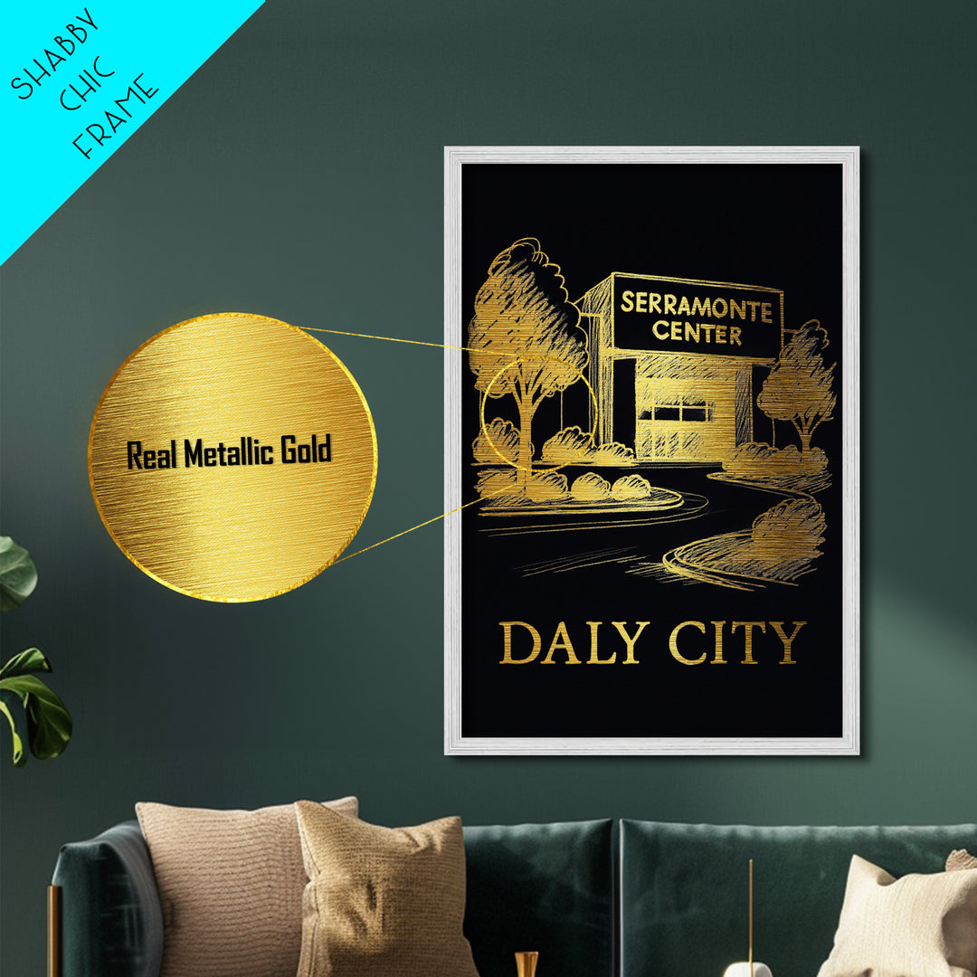 Daly City California art, Metallic Gold Art, Travel Art Prints, Metal Art, Wood Framed Art, Adventure Lover Gift, Traveler Gift