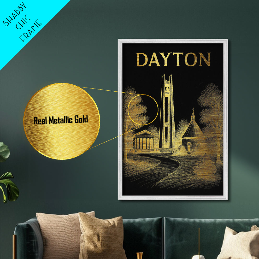Dayton Ohio travel, Metallic Gold Print, College Dorm Décor, Metal Art, Wood Framed Art, Graduation Travel Gift, Traveler Gift
