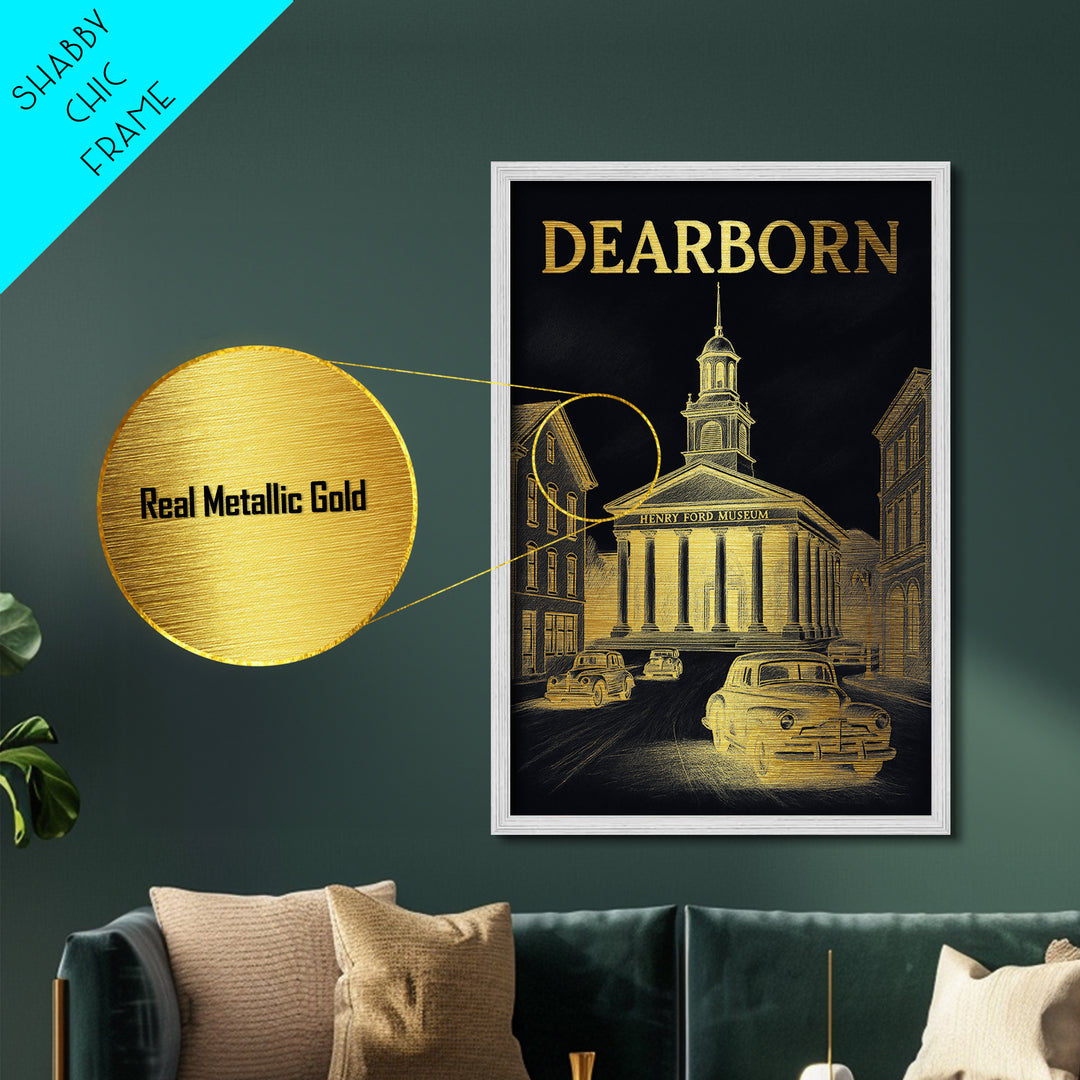 Dearborn Michigan art, Metallic Gold Art, Modern House Art, Metal Art, Wood Framed Art, Graduation Travel Gift, Travel Gift