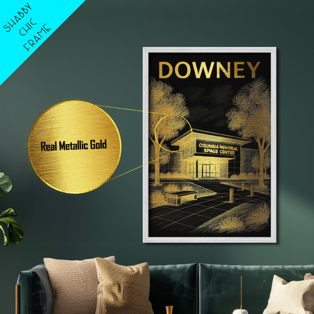 Downey California travel, Metallic Gold Print, Modern House Art, Metal Art, Wood Framed Art, Traveler Gift, Destination Gift