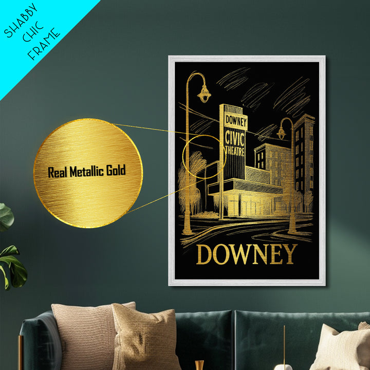 Downey California art, Metallic Gold Art, Modern House Art, Metal Art, Wood Framed Art, Graduation Travel Gift, Travel Gift