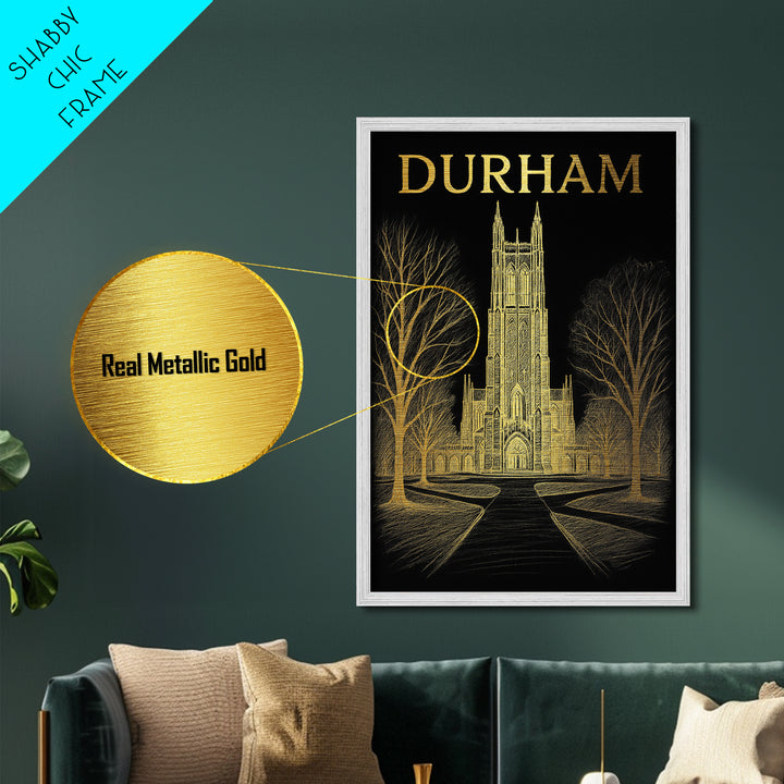 Durham North Carolina travel, Metallic Gold Print, College Dorm Décor, Metal Art, Wood Framed Art, Graduation Travel Gift, Traveler Gift