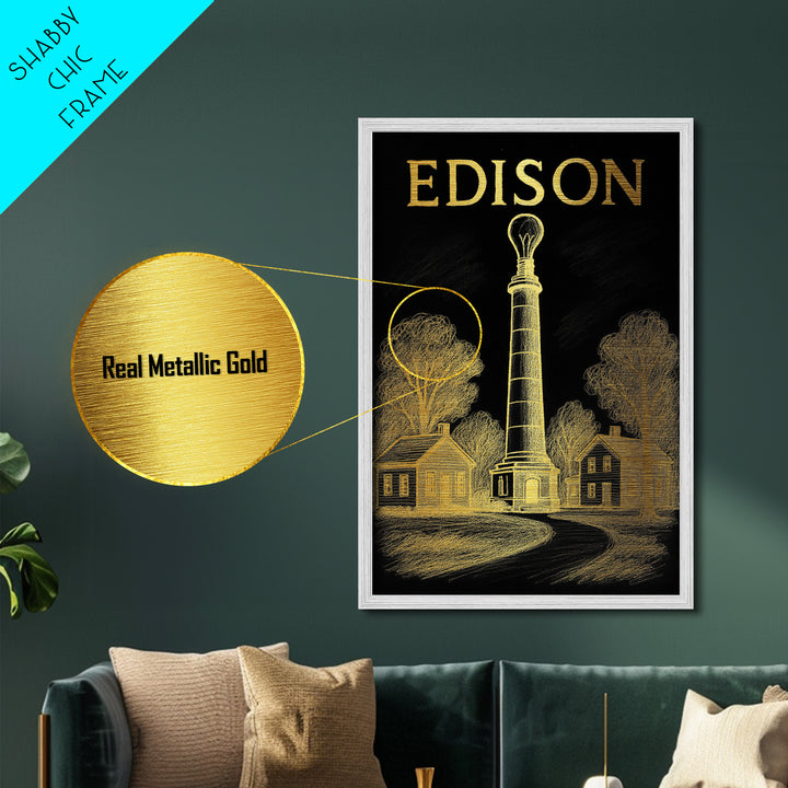 Edison New Jersey travel, Metallic Gold Print, Closing Gift, Metal Art, Wood Framed Art, Anniversary Travel Gift, Retirement Travel Gift