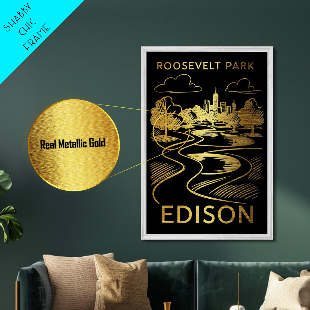 Edison New Jersey art, Metallic Gold Art, Office Decor, Metal Art, Wood Framed Art, Graduation Travel Gift, Destination Gift