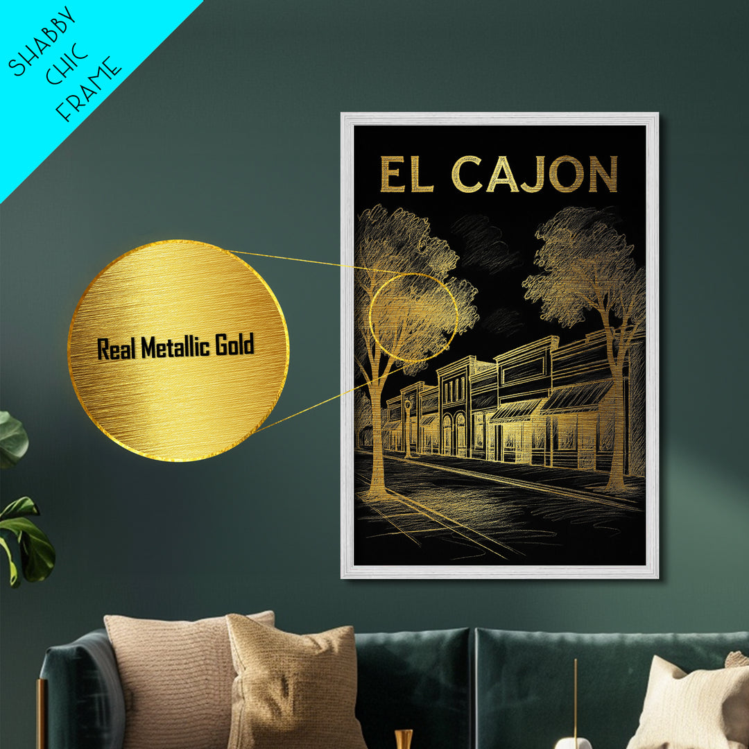 El Cajon California travel, Metallic Gold Print, Modern House Art, Metal Art, Wood Framed Art, Wanderlust Gift, Travel Art Prints