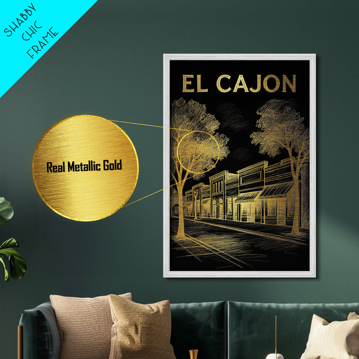 El Cajon California travel, Metallic Gold Print, Modern House Art, Metal Art, Wood Framed Art, Wanderlust Gift, Travel Art Prints