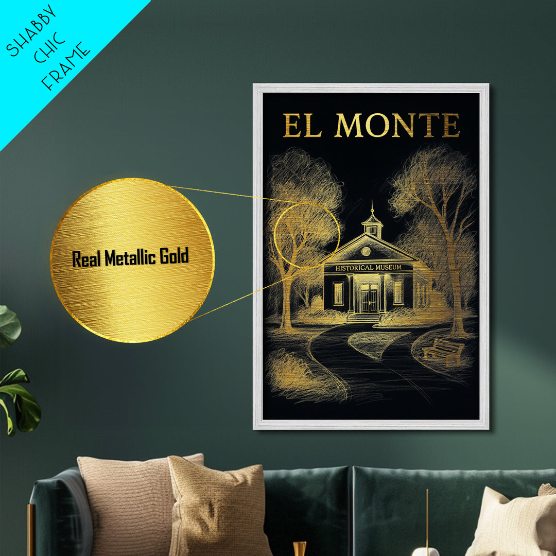 El Monte California travel, Metallic Gold Print, Closing Gift, Metal Art, Wood Framed Art, Anniversary Travel Gift, Retirement Travel Gift