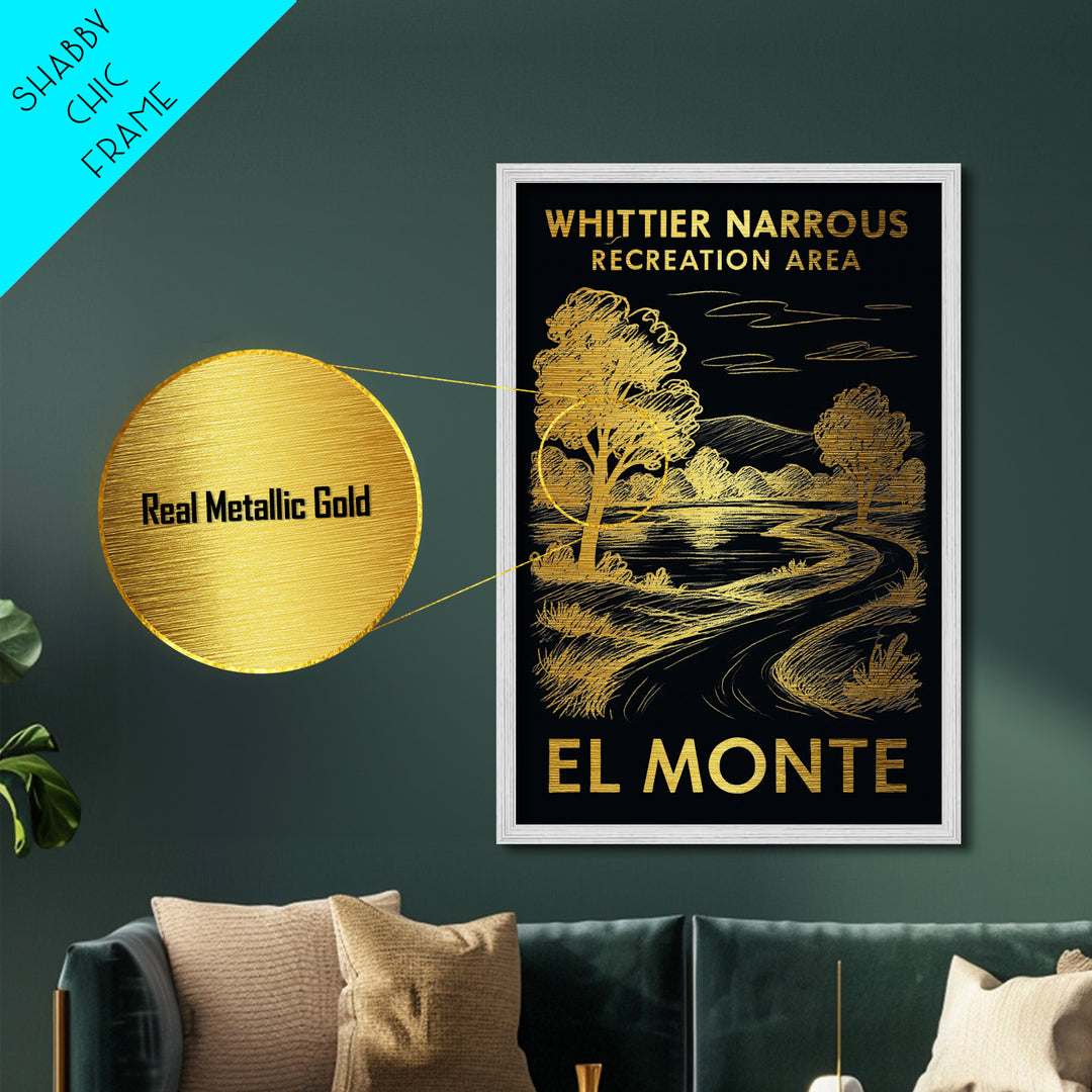 El Monte California art, Metallic Gold Art, Office Decor, Metal Art, Wood Framed Art, Graduation Travel Gift, Destination Gift