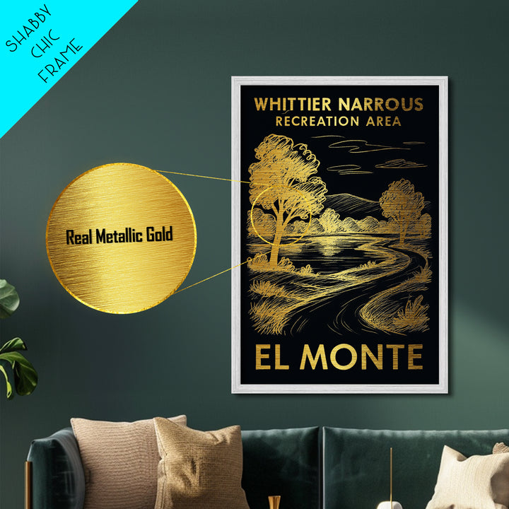 El Monte California art, Metallic Gold Art, Office Decor, Metal Art, Wood Framed Art, Graduation Travel Gift, Destination Gift