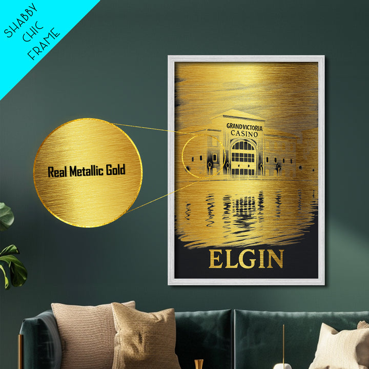 Elgin Illinois art, Metallic Gold Art, Modern House Art, Metal Art, Wood Framed Art, Graduation Travel Gift, Travel Gift
