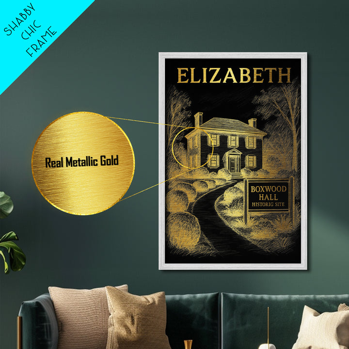 Elizabeth New Jersey travel, Metallic Gold Print, College Dorm Décor, Metal Art, Wood Framed Art, Graduation Travel Gift, Traveler Gift
