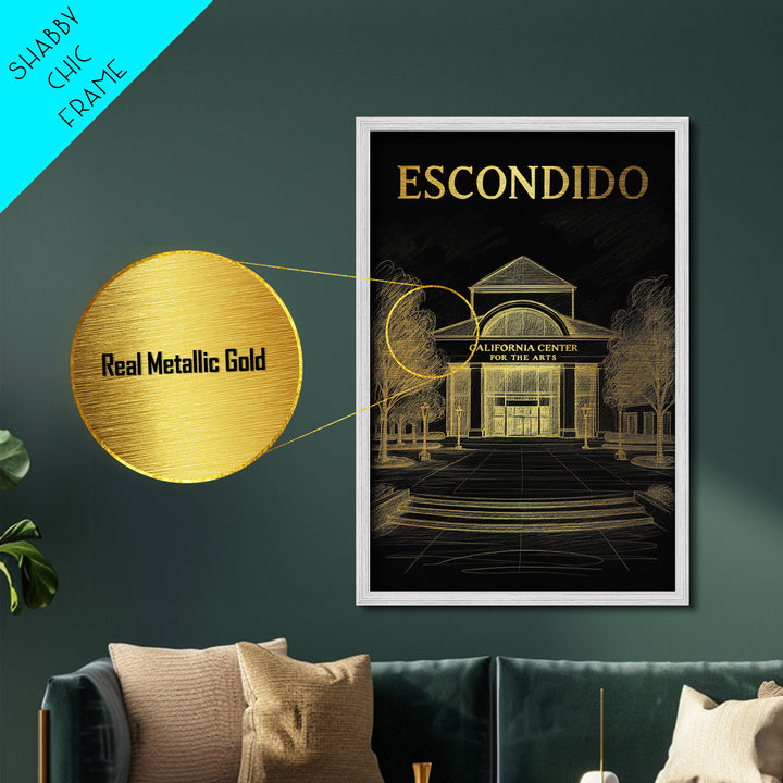 Escondido California travel, Metallic Gold Print, Modern House Art, Metal Art, Wood Framed Art, Traveler Gift, Destination Gift
