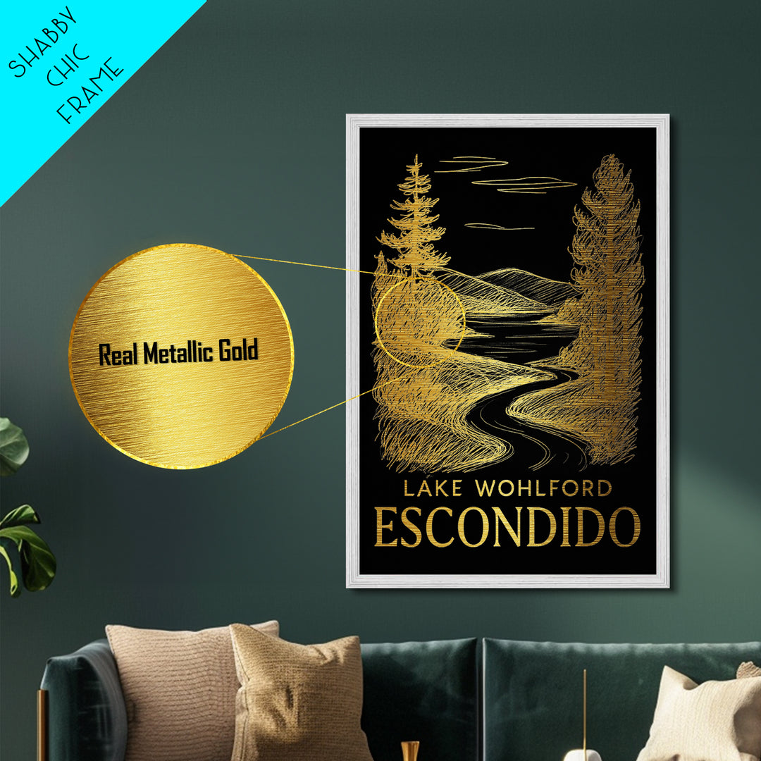 Escondido California art, Metallic Gold Art, Modern House Art, Metal Art, Wood Framed Art, Graduation Travel Gift, Travel Gift