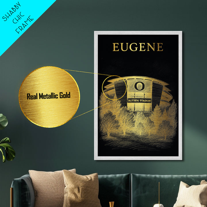 Eugene Oregon travel, Metallic Gold Print, College Dorm Décor, Metal Art, Wood Framed Art, Graduation Travel Gift, Traveler Gift