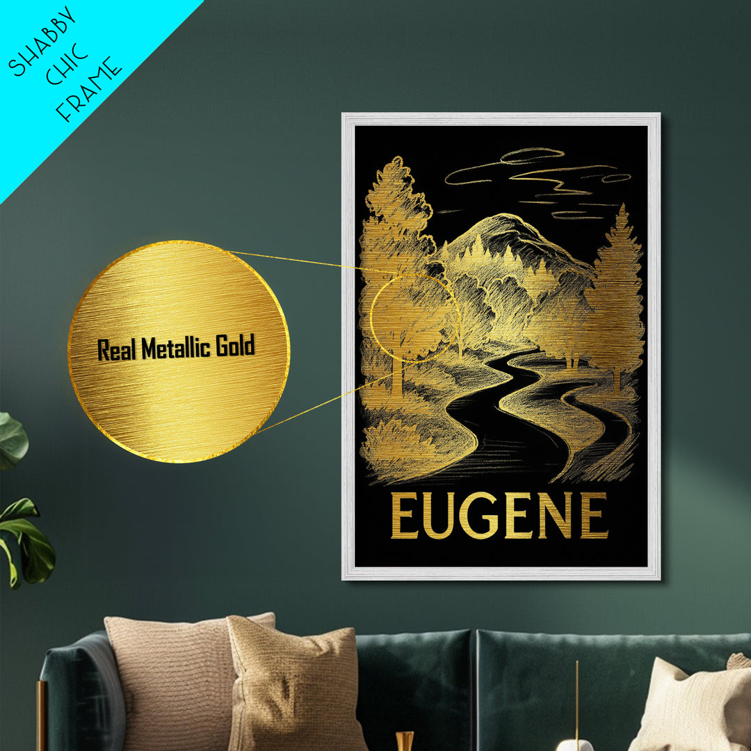 Eugene Oregon art, Metallic Gold Art, Best Friend Gifts, Metal Art, Wood Framed Art, Birthday Travel Gift, Destination Gift