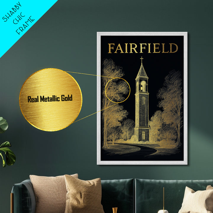 Fairfield California travel, Metallic Gold Print, Modern House Art, Metal Art, Wood Framed Art, Traveler Gift, Destination Gift