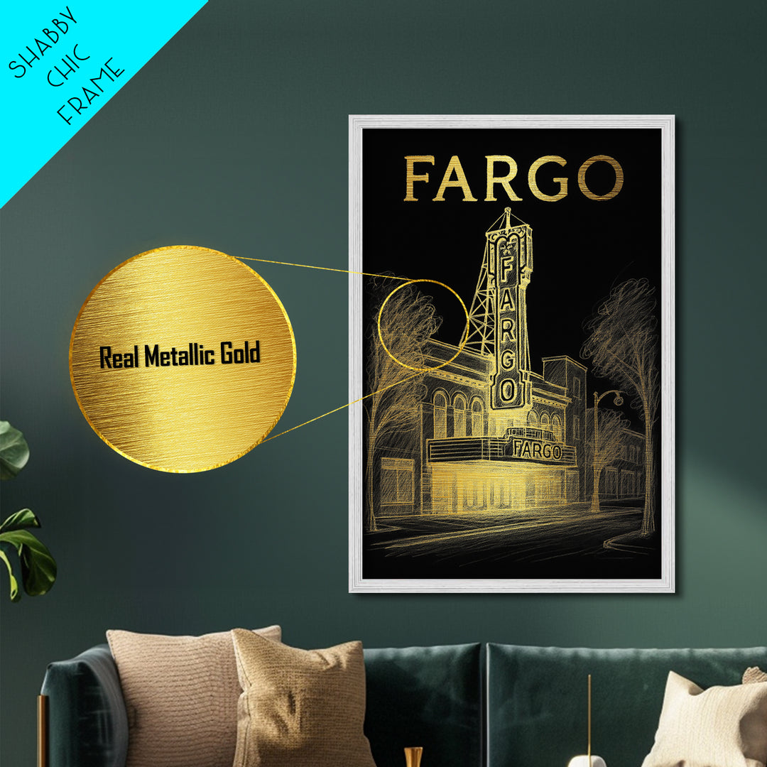 Fargo North Dakota travel, Metallic Gold Print, College Dorm Décor, Metal Art, Wood Framed Art, Graduation Travel Gift, Traveler Gift