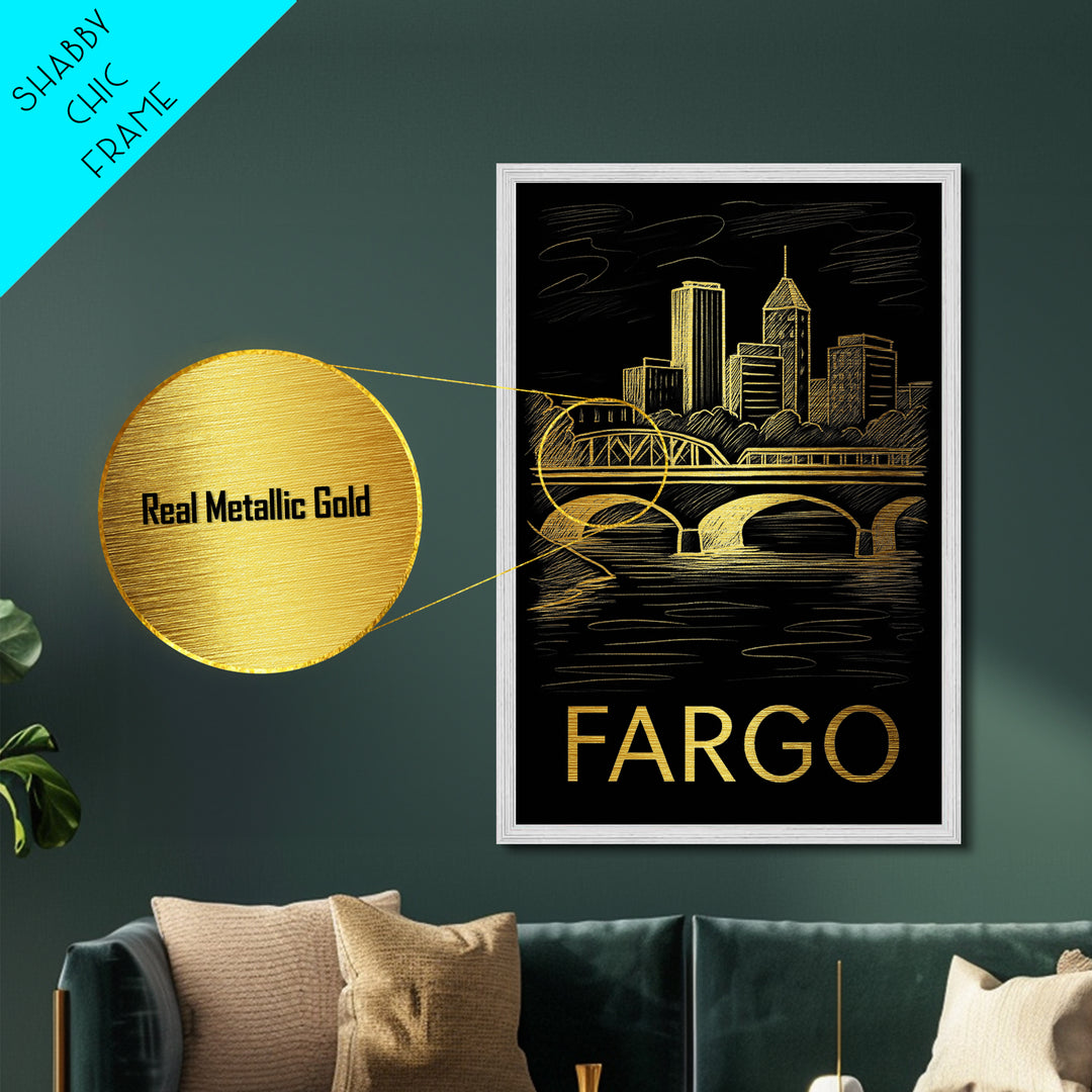 Fargo North Dakota art, Metallic Gold Art, Best Friend Gifts, Metal Art, Wood Framed Art, Birthday Travel Gift, Destination Gift